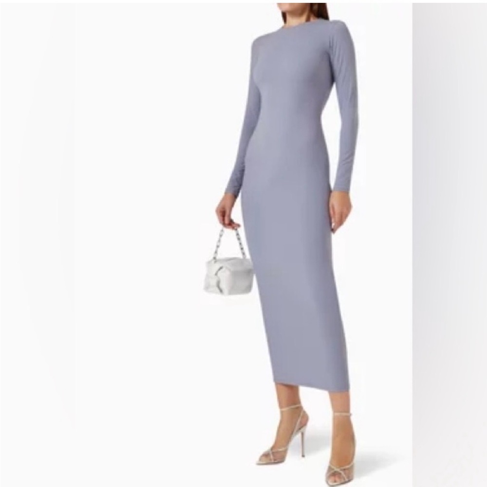 SKIMS Fits Everybody Crew Neck Long Sleeve Dress in Slate